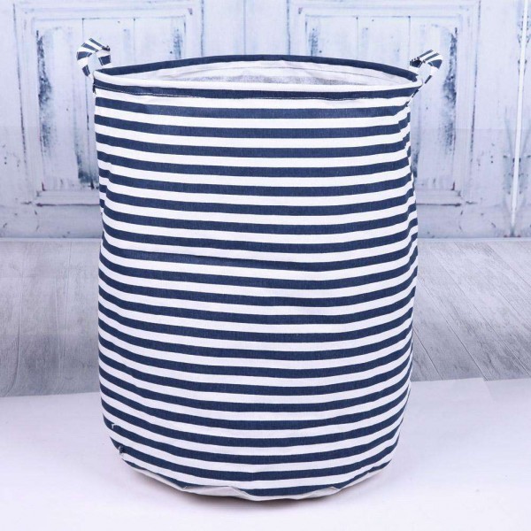 Stripe Linen Dirty Clothes Organizer Barrel Laundry Basket Storage