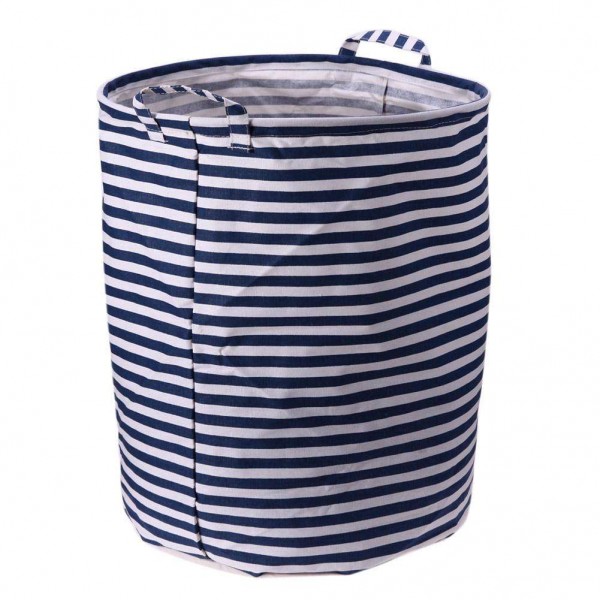 Stripe Linen Dirty Clothes Organizer Barrel Laundry Basket Storage