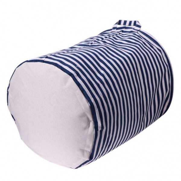 Stripe Linen Dirty Clothes Organizer Barrel Laundry Basket Storage