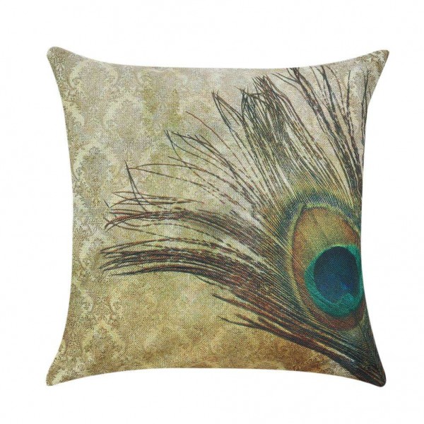 Peacock Linen Pillowcase Throw Pillow Co...