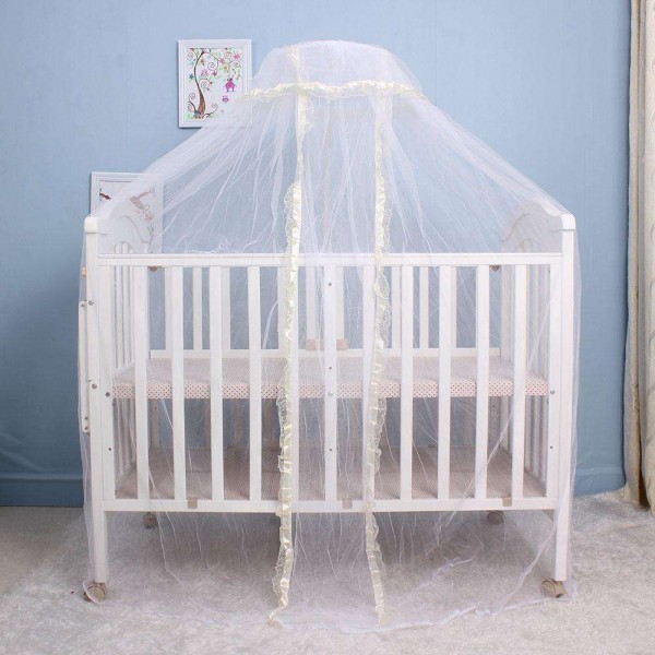 Elegant Baby Infant Round Dome Crib Bed Lace Floor Mosquito Net(Yellow)