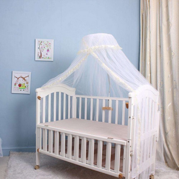 Elegant Baby Infant Round Dome Crib Bed Lace Floor Mosquito Net(Yellow)