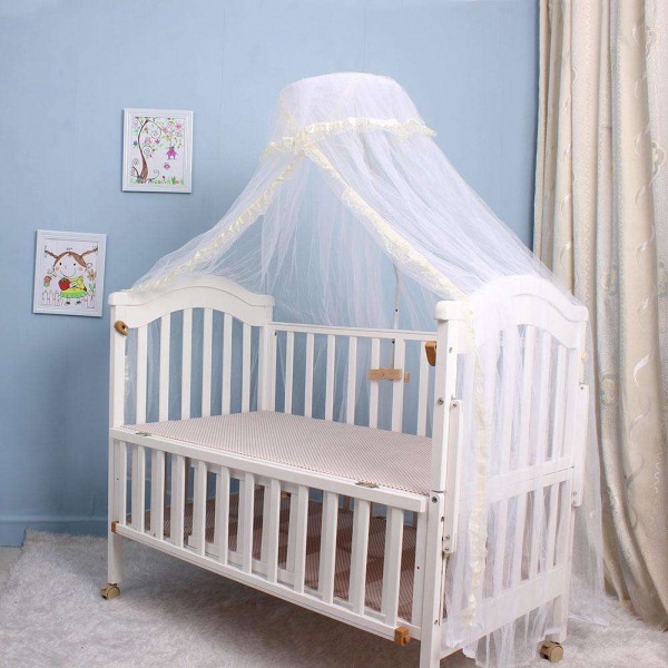 Elegant Baby Infant Round Dome Crib Bed Lace Floor Mosquito Net(Yellow)