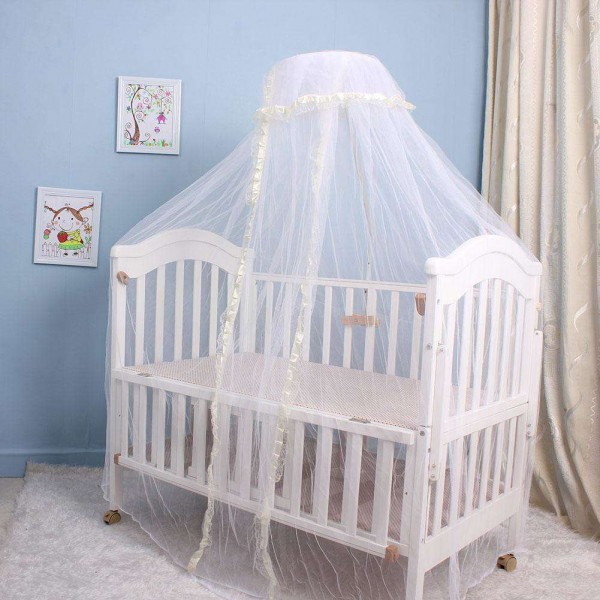 Elegant Baby Infant Round Dome Crib Bed Lace Floor Mosquito Net(Yellow)