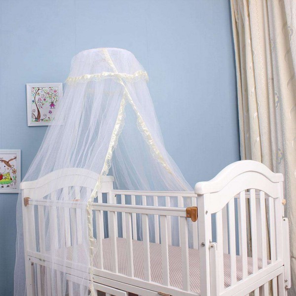 Elegant Baby Infant Round Dome Crib Bed Lace Floor Mosquito Net(Yellow)