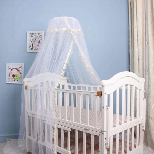 Elegant Baby Infant Round Dome Crib Bed Lace Floor Mosquito Net(Yellow)