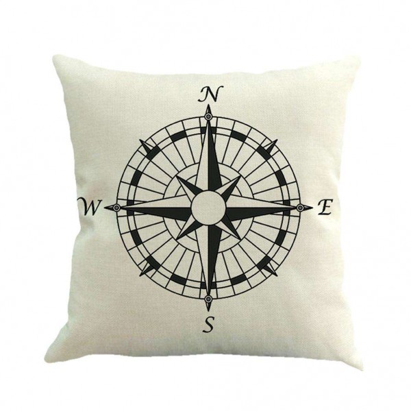 Compass Printed Breathable Linen Cushion...