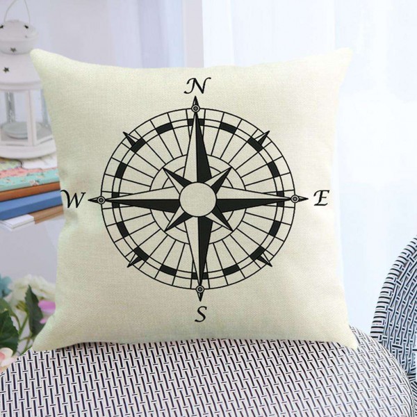 Compass Printed Breathable Linen Cushion Cover Pillowcase Home Car Decor