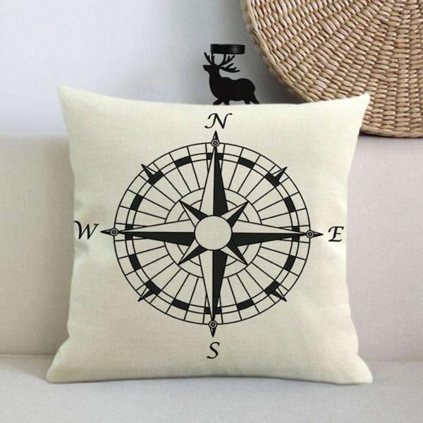 Compass Printed Breathable Linen Cushion Cover Pillowcase Home Car Decor