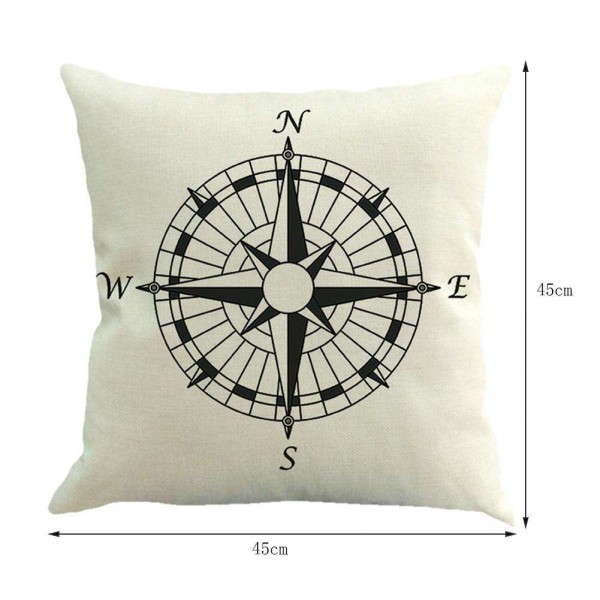 Compass Printed Breathable Linen Cushion Cover Pillowcase Home Car Decor