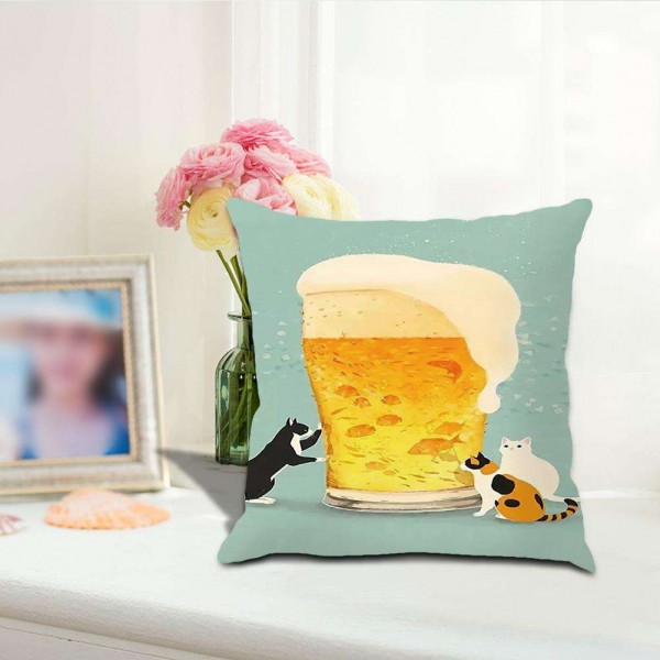 Cartoon Cat Printed Cushion Cover Pillowcase Sofa Car Home Throw Pillow