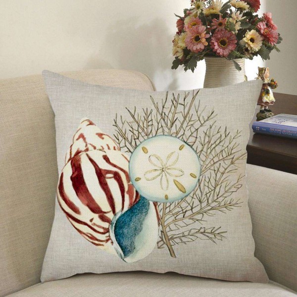 Conch Sea Star Printed Cotton Linen Cover Pillowcase Home Decorative