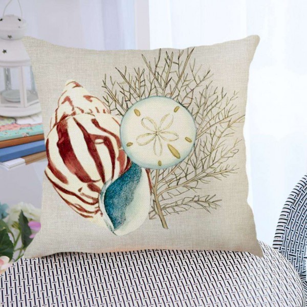 Conch Sea Star Printed Cotton Linen Cover Pillowcase Home Decorative