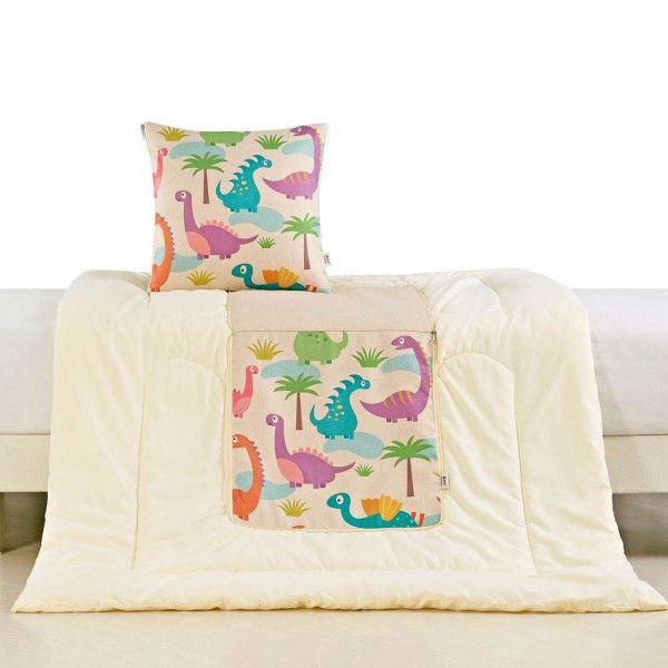 Cartoon Flax Pillow Cusion Quilt Dual Use Car Nap Home Blanket(Dinosaur)