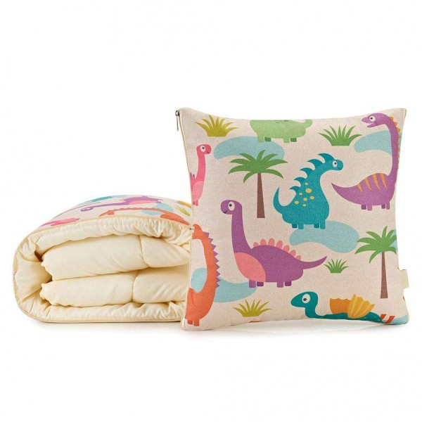 Cartoon Flax Pillow Cusion Quilt Dual Use Car Nap Home Blanket(Dinosaur)