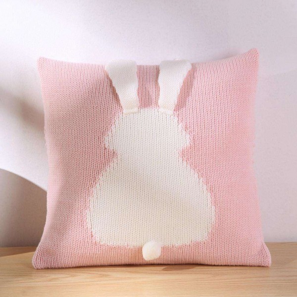 Cartoon 3D Rabbit Kids Chair Cushion Cover Sofa Decor Knit Pillowcase/Pink