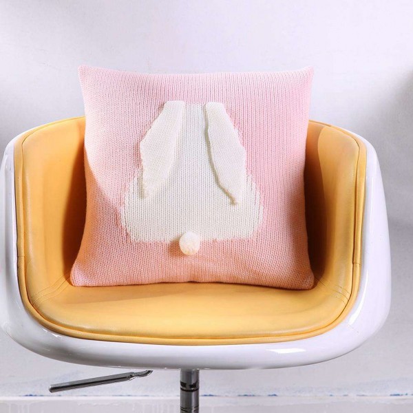 Cartoon 3D Rabbit Kids Chair Cushion Cover Sofa Decor Knit Pillowcase/Pink