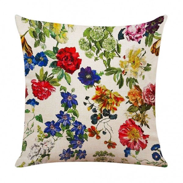 Flower Printed Breathable Linen Pillowca...