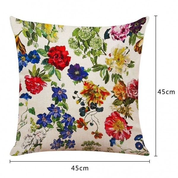 Flower Printed Breathable Linen Pillowcase Sofa Waist Cushion Cover Decor