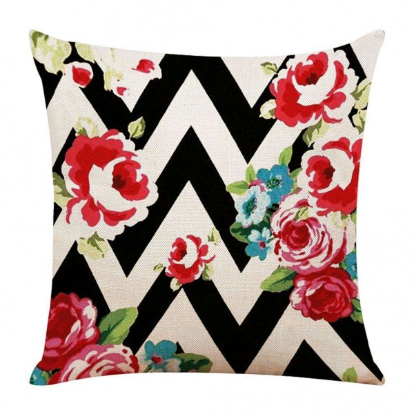 45x45x1cm Floral Stripe Print Cushion Co...