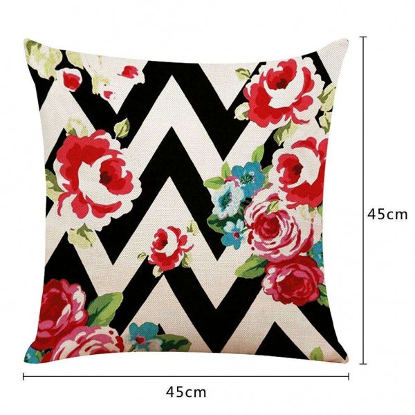 45x45x1cm Floral Stripe Print Cushion Cover Cotton Linen Sofa Pillowcase