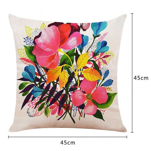 1pc Cotton Linen Cover Floral Printed Pillowcase Illustration Cushion