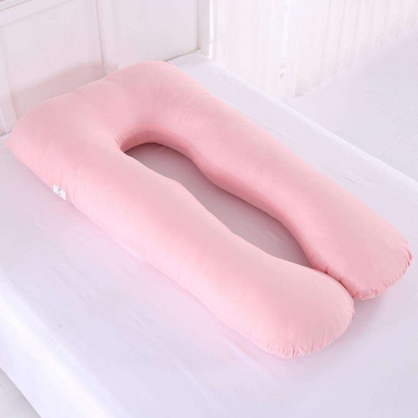 U Shape Maternity Pillow Pure Cotton Pregnant Sleeper Slide Cushion (Pink)