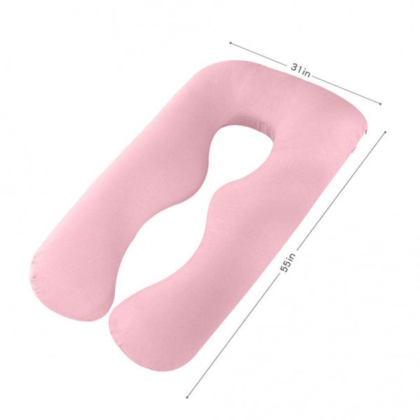 U Shape Maternity Pillow Pure Cotton Pregnant Sleeper Slide Cushion (Pink)