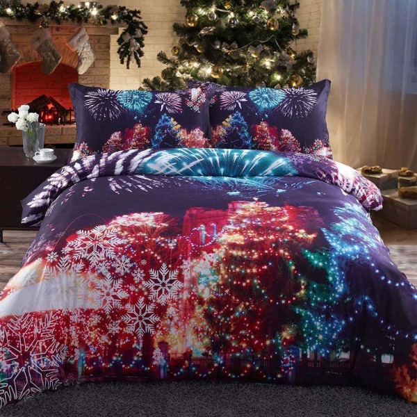 4pcs Firework Snowflakes 3D Printed Bed Sheet+Quilt Cover+Pillowcases