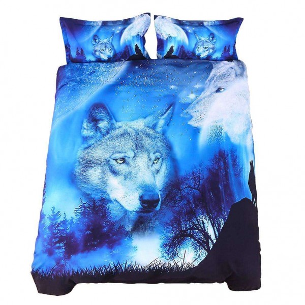 4pcs/set Wolf Head 3D Digital Printing Bed Sheet+Quilt Cover+Pillowcases