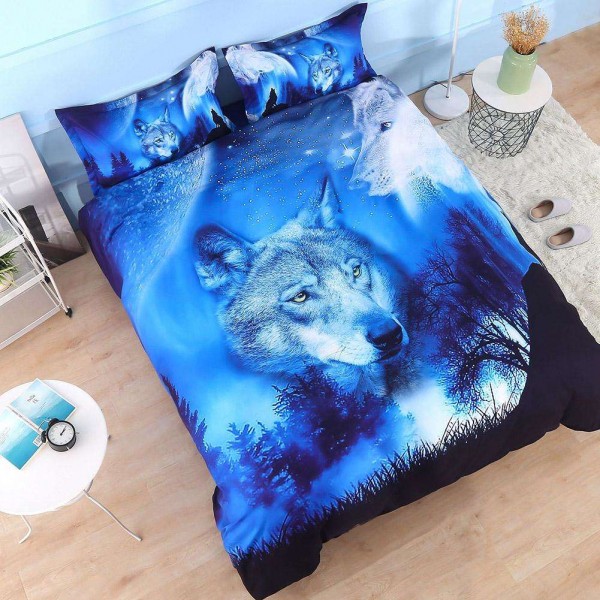 4pcs/set Wolf Head 3D Digital Printing Bed Sheet+Quilt Cover+Pillowcases