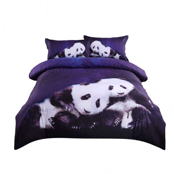 4pcs Pandas 3D Digital Printing Soft Bed Sheet+Quilt Cover+Pillowcases