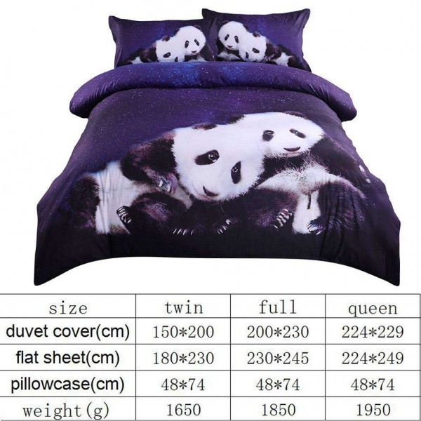 4pcs Pandas 3D Digital Printing Soft Bed Sheet+Quilt Cover+Pillowcases