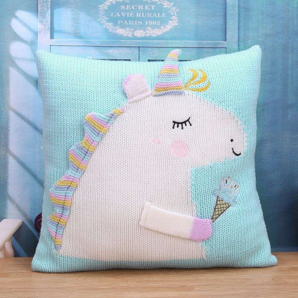 Baby Kids Cute Cartoon Sofa Cushion Cover Knitted Pillow Cover Decor