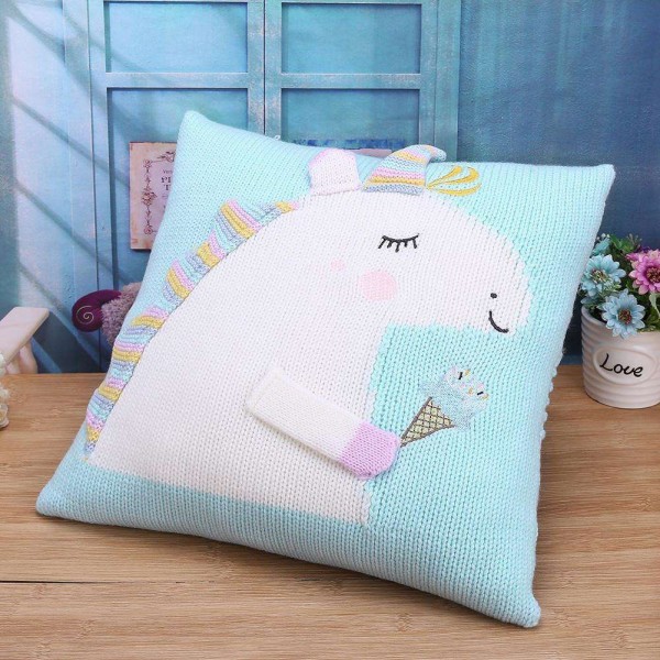 Baby Kids Cute Cartoon Sofa Cushion Cover Knitted Pillow Cover Decor