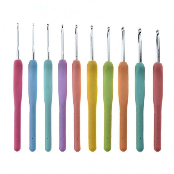 10pcs Aluminum Handle Crochet Hook Sweater Needles Knit Knitting Tools Set