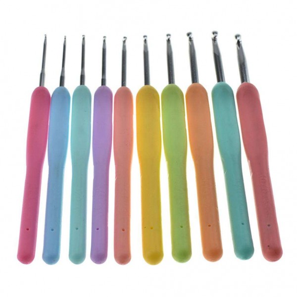 10pcs Aluminum Handle Crochet Hook Sweater Needles Knit Knitting Tools Set