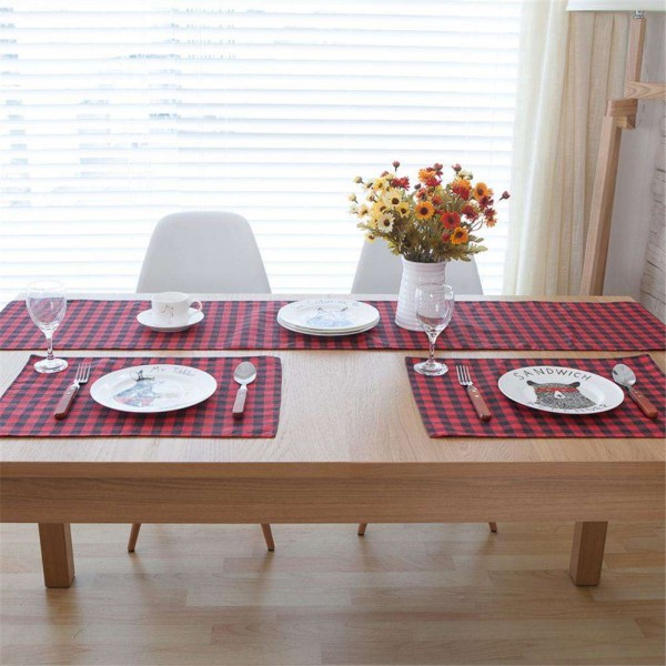 Plaid Cotton Linen Placemat Dining Table Mat Disc Bowl Pads Coasters Decor