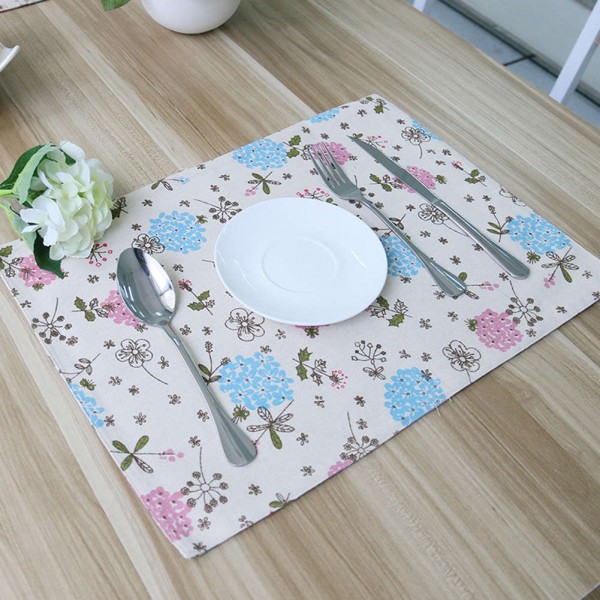 Korean Cotton Linen Flowers Placemat Din...