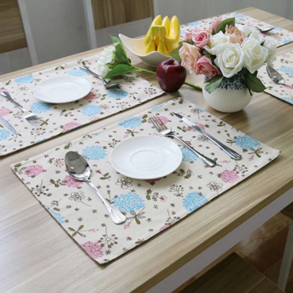 Korean Cotton Linen Flowers Placemat Dining Table Mat Disc Bowl Pad Coaster