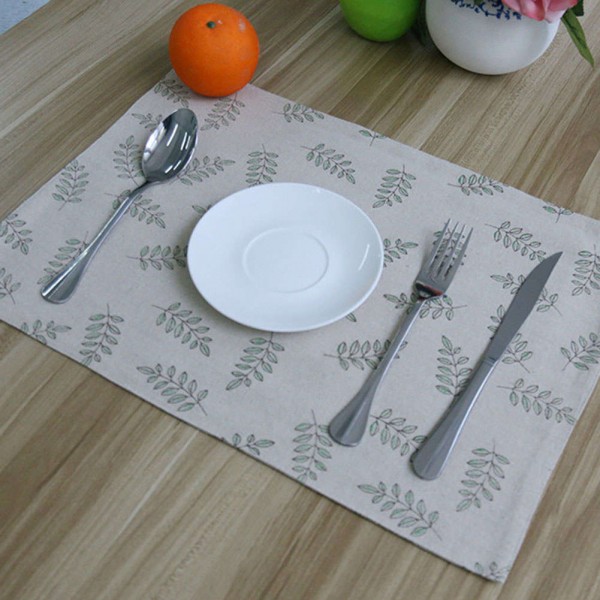 Cotton Place Mat Dinner Table Heat Proof Green Leaf Mats Cup Pads Coaster