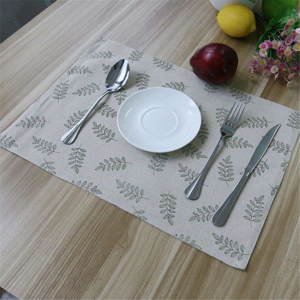 Cotton Place Mat Dinner Table Heat Proof Green Leaf Mats Cup Pads Coaster