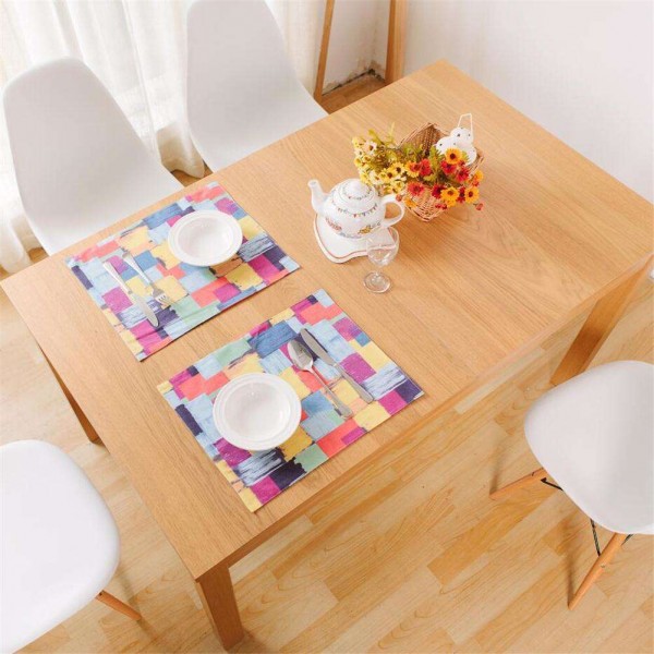 Rectangle Colorful Plaid Cotton Linen Placemat Dining Table Mat Coasters