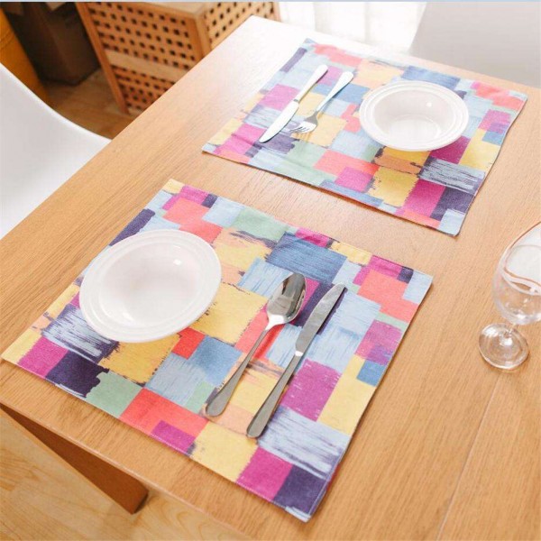 Rectangle Colorful Plaid Cotton Linen Placemat Dining Table Mat Coasters