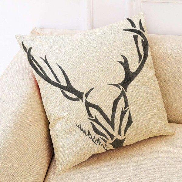 Elk Printed Linen Cushion Cover Sofa Seat Pillow Case Xmas Pillowcases