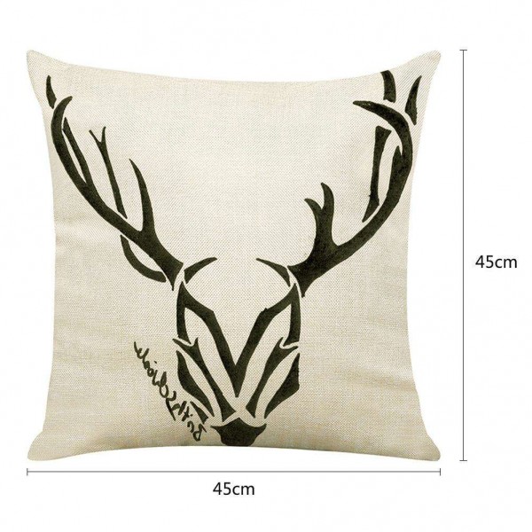 Elk Printed Linen Cushion Cover Sofa Seat Pillow Case Xmas Pillowcases