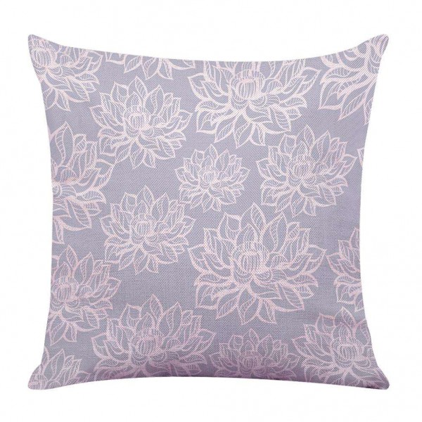 Lotus Print Linen Pillowcases ?Waist Cushion Cover Sofa Seat Pillow Case